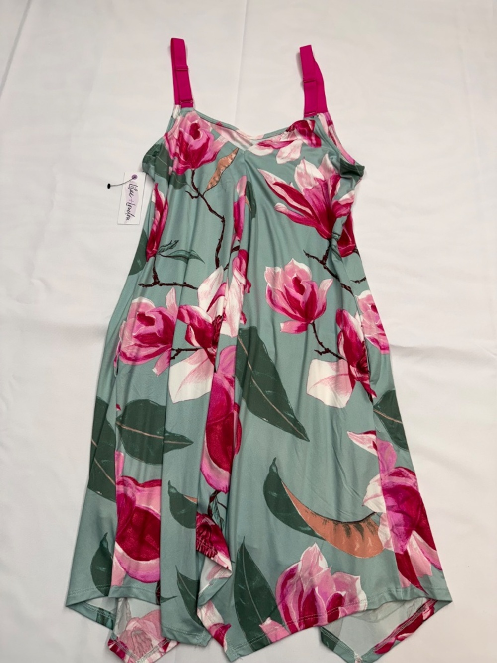 LILAC + LONDON $25 New Womens Medium Mint Green Pink Floral Tank Sleep Dress V16 - Picture 8 of 9